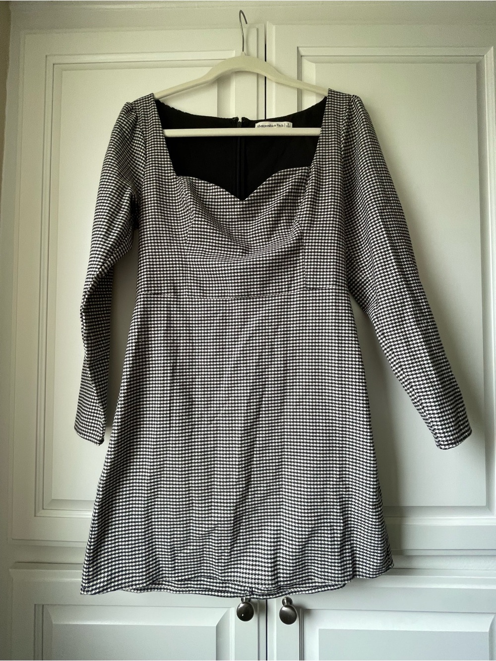 Abercrombie & Fitch Black and White Check Long Sleeve Mini Dress
